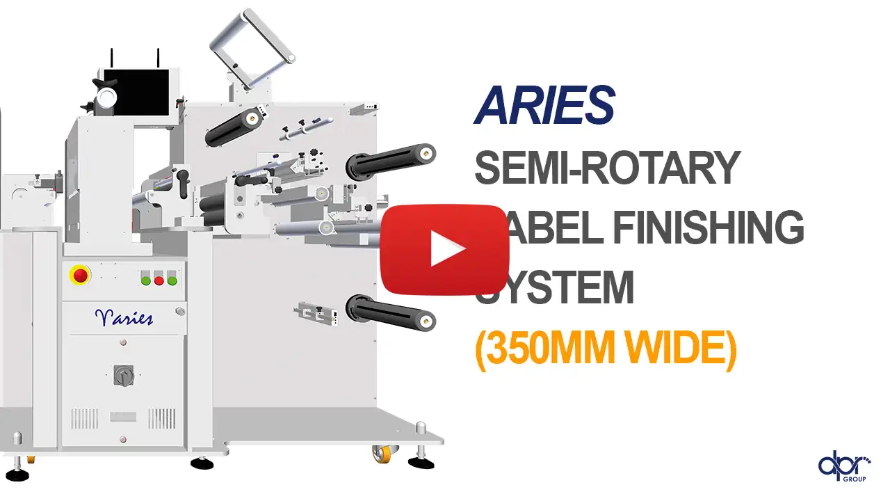 ARIES ARS2xxx wide-format semi-rotary label finishing machine in action – official video by D.P.R. srl