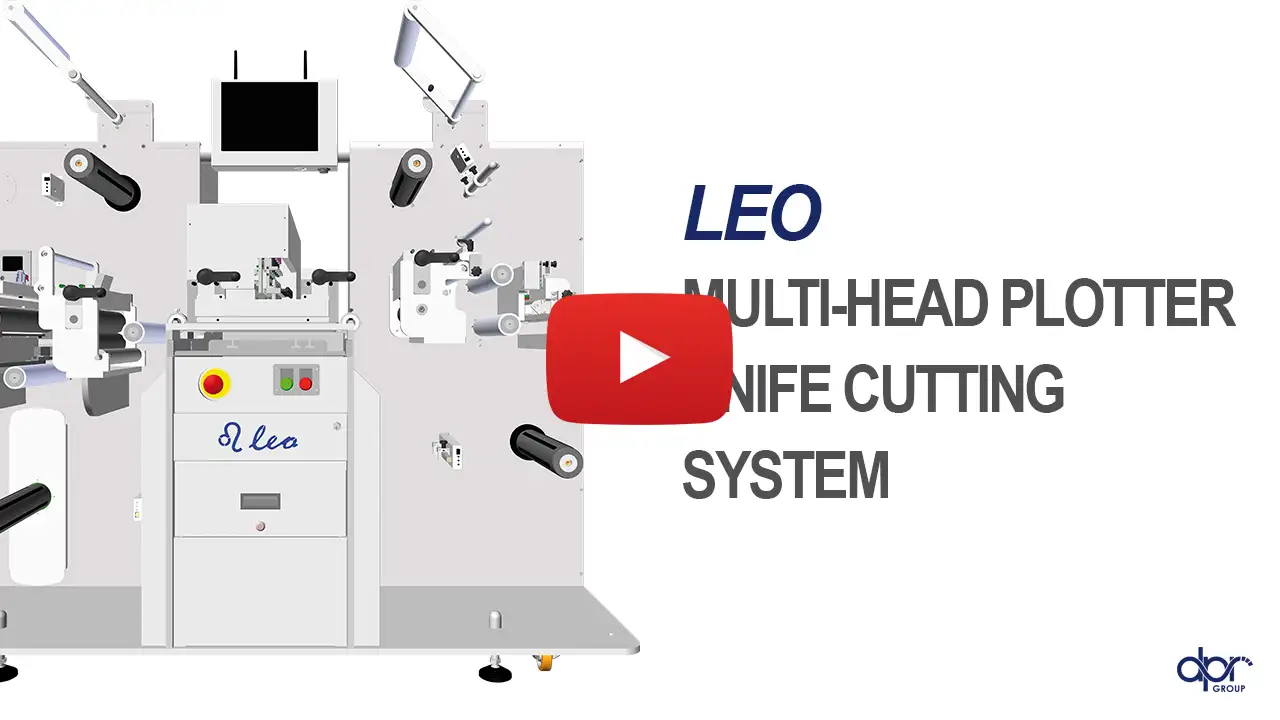 LEO multi-head plotter knife label cutting system in action – official video by D.P.R. srl, no dies, 4-head knife cutting
